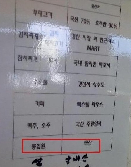 %BF%F4%B1%E4%BB%E7%C1%F8,%BF%F4%B1%E4%BB%E7%C1%F8_%B8%F0%C0%BD_4.jpg : 어느 식당의 원산지표시판